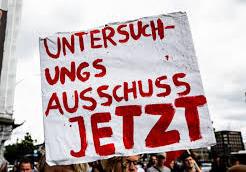 Foto einer Fahne mit der Aufschrift: Untersuchungsausschuss Jetzt